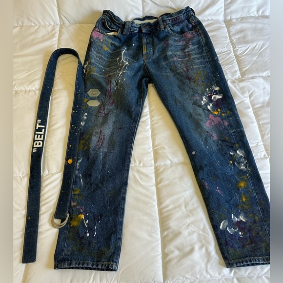 Off-White Other - Like new Off-White Slim Low Crotch Vintage Paint Indigo Straight Denim Sz 32